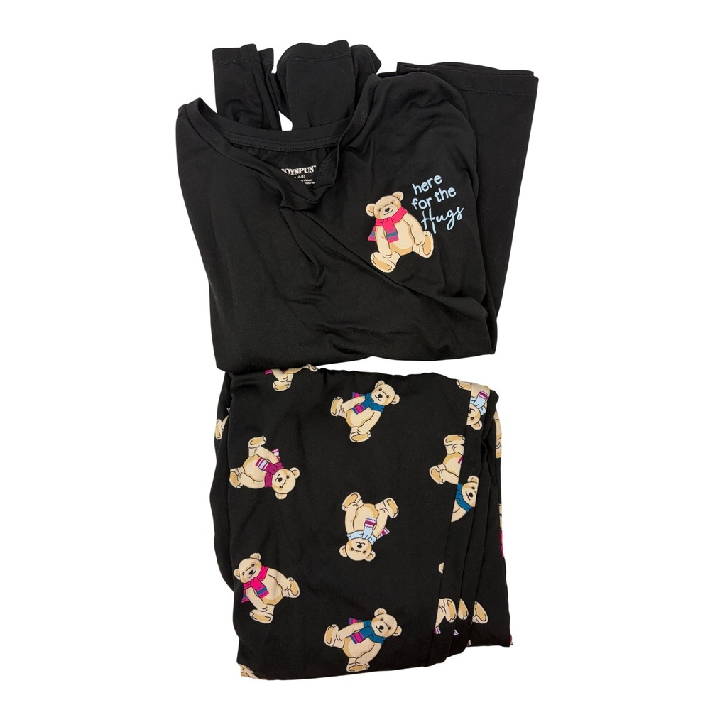 Joyspun Pajama Set Womens S 4-6 Black Teddy Bear Print
